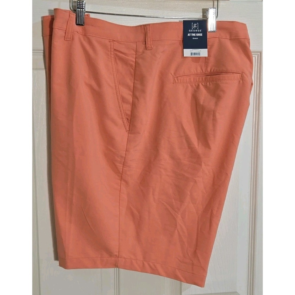George Mens Shorts 46 Stretch Hits at the Knee Flat Front Pastel Orange NEW